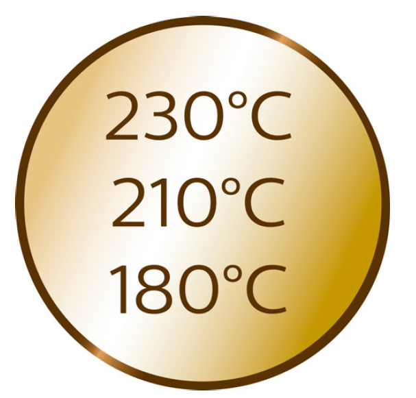 3 температурних (180 ° C - 210 ° C - 230 ° C) і 3 тимчасових режиму (12 с - 10 с - 8 с) для природних, здорових і блискучих локонів різної пружності