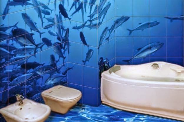 Необхідно дотримуватися особливої ​​обережності, вибираючи 3D зображення для стін ванної кімнати